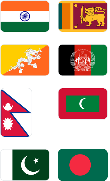 SAFTA : Afghanistan Flag, Bangladesh Flag, Bhutan Flag, India Flag, Maldives Flag, Nepal Flag, Pakistan Flag, Sri Lanka Flag