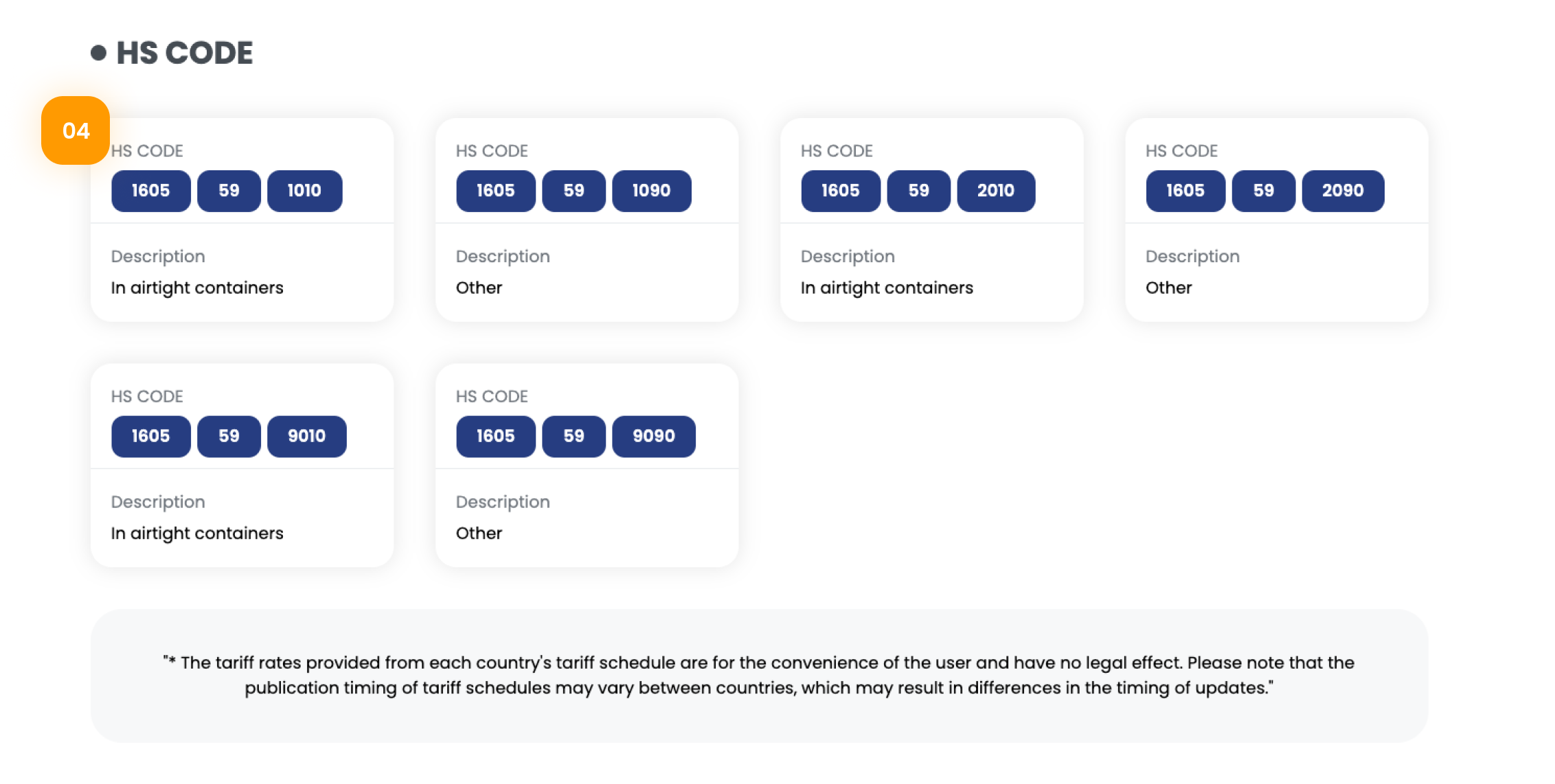 2.HS code recommendation list (for partial search)  image